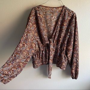 SOLD Tie Front Paisley Print Peplum Blouse - Shein 2xl